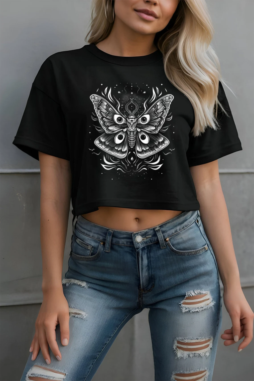 Moth To A Flame Crop Top, Alt Clothing, Goth Clothing, Dark Academia, Weirdcore Abstract Art, Unisex Shirt