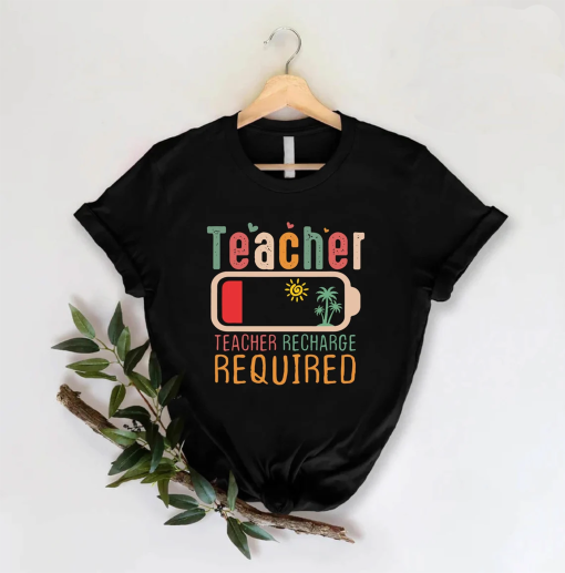 Teacher Summer Recharge Required Tshirt,Funny Teacher Summer Tee,Gift for Teacher,Teacher Vacation Shirt,Summer Break Tshirt,End of Year Tee