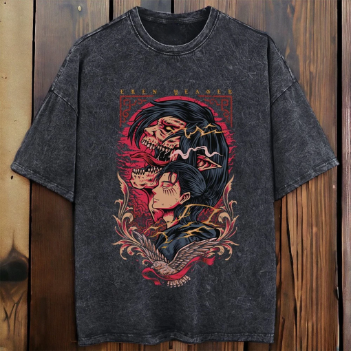 Unique Attack On Titan T-Shirt – Oversized Hip Hop Streetwear | Vintage-Inspired Washed Cotton Short Sleeve | Unique Anime Design for Summer