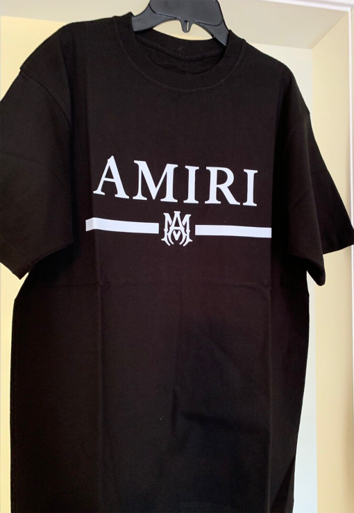 NEW Amiri Solid BAR Logo Black shirt T-Shirt Mens