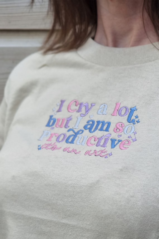 Taylor swift t-shirt, I cry a lot but I am so productive, The Tortured poets department merch ,Taylor Swift inspired embroidered t-shirt