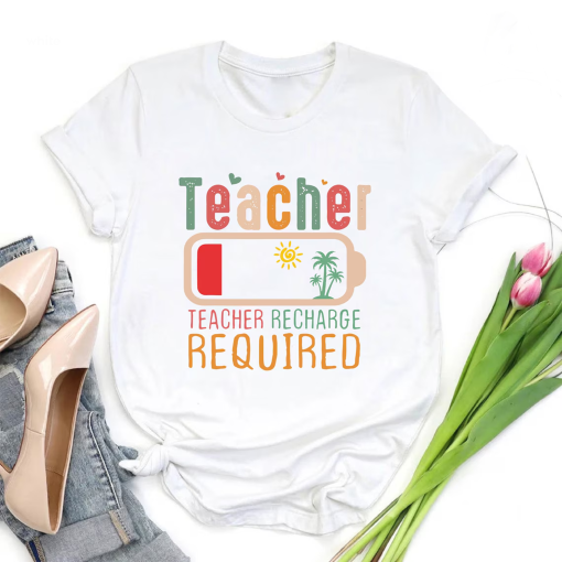 Teacher Summer Recharge Required Tshirt,Funny Teacher Summer Tee,Gift for Teacher,Teacher Vacation Shirt,Summer Break Tshirt,End of Year Tee