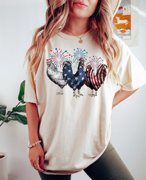 Funny 4th of July t-Shirt, Chicken t-Shirt, Independence Day Tee, USA Flag Shirt, Patriotic Shirt, Freedom Shirt, Womens Fourth of July