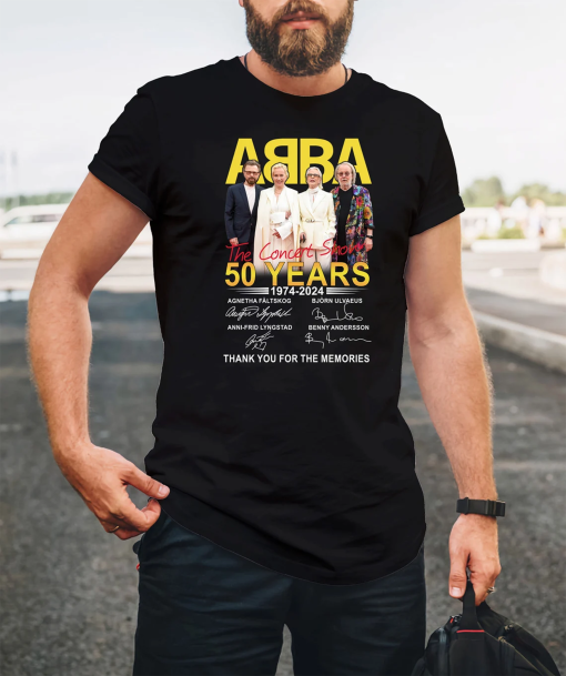 ABBA Band 50th Anniversary 1974 – 2024 Signature T-Shirt, ABBA The concert show 2024 TShirt Full Size S – 5XL, POP band lover tee Shirt