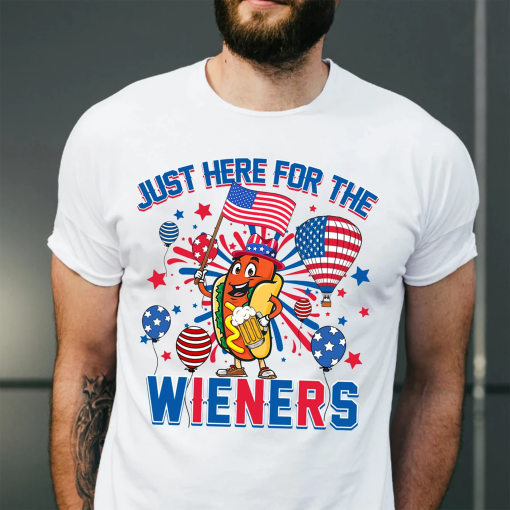 Just Here For The Wieners Shirt, 4th of July Funny Hot Dog shirt, Independence Day Tee shirt, Retro 4th of July America Patriotic Shirt