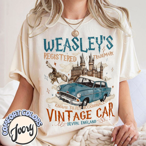 Wizard Flying Car Comfort Colors Shirt, Vintage Style Weasley Car Tee, Bookish Wizard Shirt, Universal Fan T-shirt,Magical Adventure Apparel