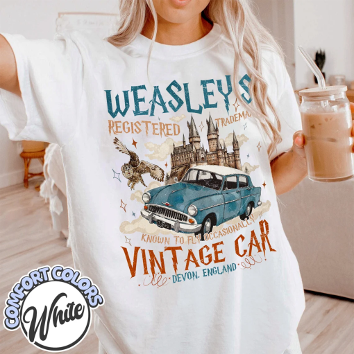 Wizard Flying Car Comfort Colors Shirt, Vintage Style Weasley Car Tee, Bookish Wizard Shirt, Universal Fan T-shirt,Magical Adventure Apparel