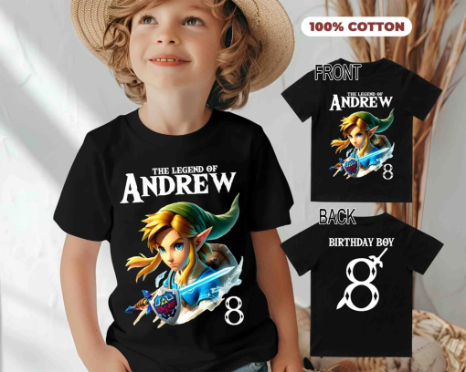 Zelda T Shirt 100% Cotton, The Legend of Zelda Birthday Tee, Link Shirt Black or White, Birthday Boy