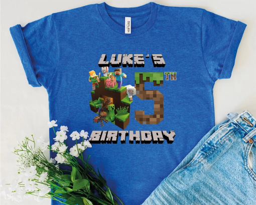 Personalized MineC Birthday Kid Shirt | Mine Birthday Shirt | Custom Name Age Birthday Girl/Boy | Happy Birthday | Birthday Boy Minec Shirt