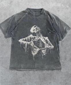 Skeleton Ripping Rib Cage Vintage 90s Graphic…