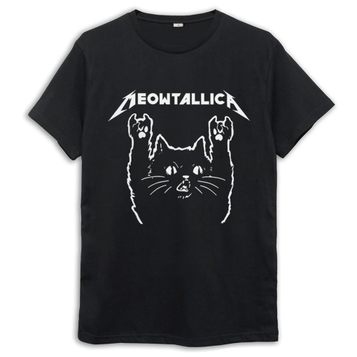 Meowtallica Funny Metal Cat T-Shirt, 100% Cotton Tee, Men’s Women’s Sizes (DSN-231548)