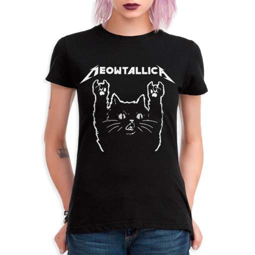 Meowtallica Funny Metal Cat T-Shirt, 100% Cotton Tee, Men’s Women’s Sizes (DSN-231548)