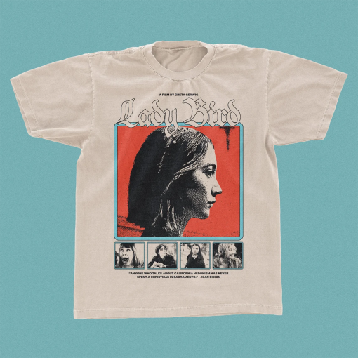 Ladybird movie graphic t-shirt, vintage a24 film style teeshirt, Greta Gerwig top, Gildan Natural 5000, streetwear, movie merch