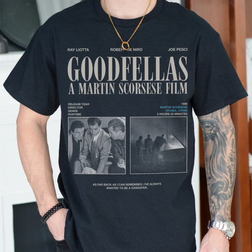 Goodfellas Movie T-Shirt, Retro Martin Scorcese Gangster Mafia Film Graphic Tee Shirt, Goodfellas Godfather Mob Movie Memorabilia Gift