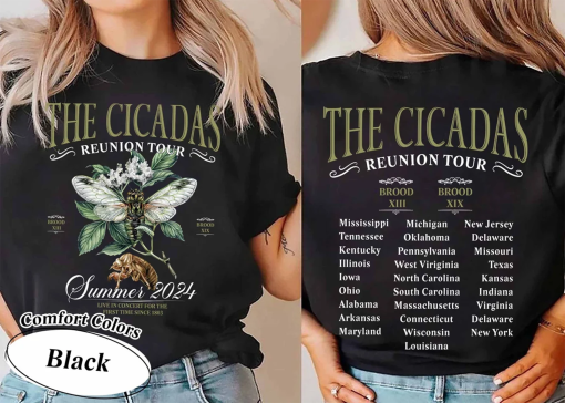 The Cicadas Reunion Tour Double Sided Comfort Colors Shirt, Summer Scream 2024, Broods XIII & XIX, Once In A Lifetime, Double Emergence Tee