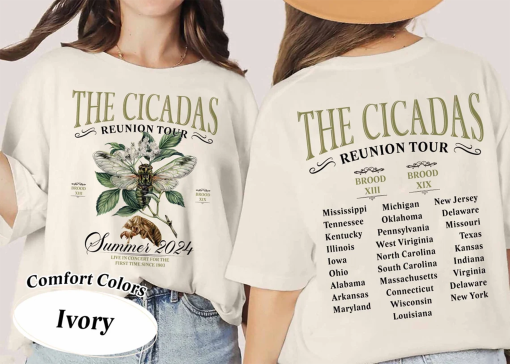 The Cicadas Reunion Tour Double Sided Comfort Colors Shirt, Summer Scream 2024, Broods XIII & XIX, Once In A Lifetime, Double Emergence Tee