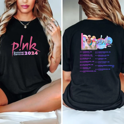 Personalised Pink Tour Tshirt. Concert t shirt for the Summer Carnival tour 2024. Summer Carnival 2024.Concert P!nk T-shirt. Trustfall album