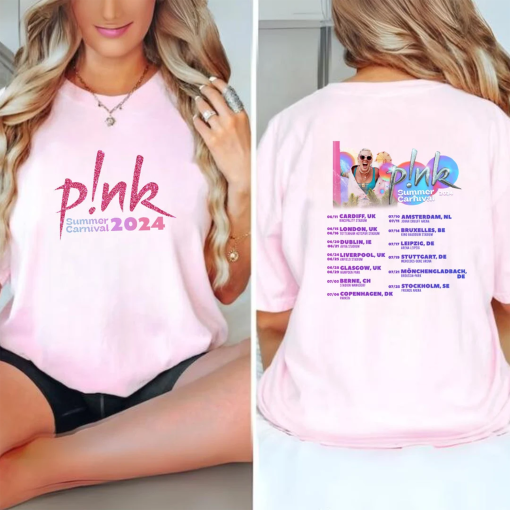 Personalised Pink Tour Tshirt. Concert t shirt for the Summer Carnival tour 2024. Summer Carnival 2024.Concert P!nk T-shirt. Trustfall album