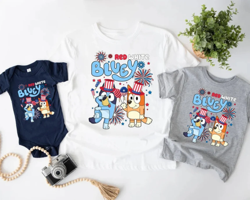 Bluey T-Shirt, Red White Bluey Fourth of July Shirt, Independence Day Shirt, Bluey 4th of July Shirt, Bluey Party In The USA Shirt