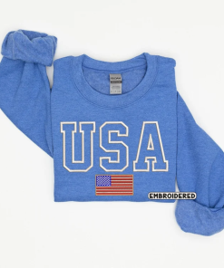 USA Embroidered Sweatshirt, Fourth of July Sweatshirt,…