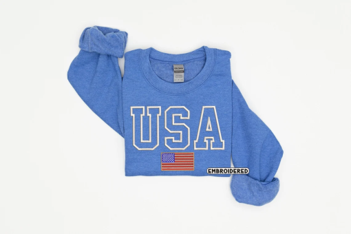 USA Embroidered Sweatshirt, Fourth of July Sweatshirt, 4th of July Sweatshirt, Summer 4th of July, America Sweatshirt, USA Flag Embroidered