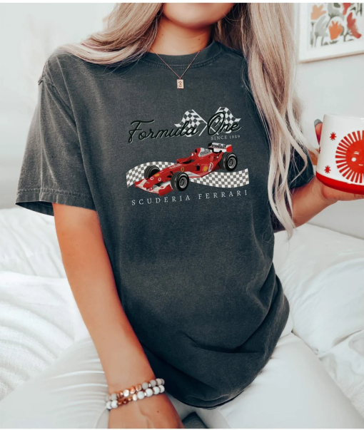 Comfort Colors Formula 1 Retro T-shirt, Vintage Style Scuderia Ferrari Design, For F1 Fans