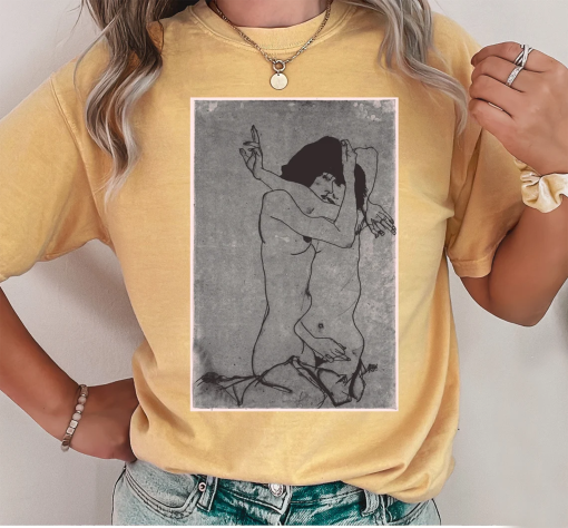 Egon Schiele Tshirt / Comfort Colors® Tee / Two Women Embracing / Sapphic Queer Gay LGBTQ / Art Museum Classic Light Academia Pride Shirt