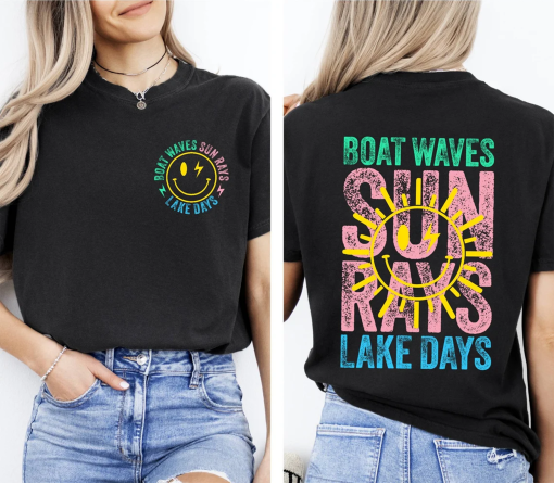 Boat Waves Sun Rays Lake Days Comfort Colors Shirt, Retro Summer Shirt, Retro Summer Shirt, Lake Life Shirt,Lake Vacation Shirt,Beach Shirt