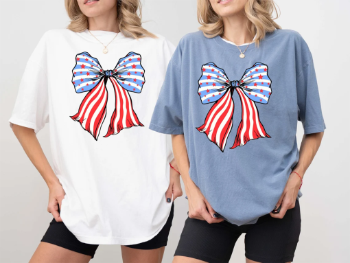 4th of July Bow Shirt, Comfort Colors 4th of July Shirt, Patriotic Shirts, Coquette USA Bow Tee, American Flag Shirt