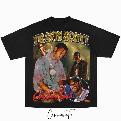 Travis Scott Rap Tee Big Face Head Vintage Style Graphic Hip Hop T-shirt