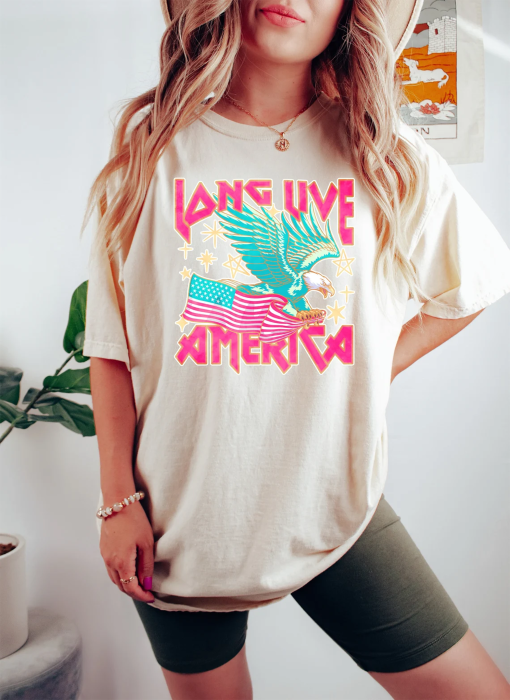 Long Live America Shirt, Eagle Pink USA Flag T Shirt, 4th of July Independence Day Shirt, Patriotic Rock Band Shirt, Fourth of July Shirt