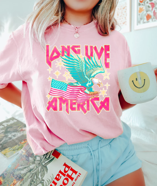 Long Live America Shirt, Eagle Pink USA Flag T Shirt, 4th of July Independence Day Shirt, Patriotic Rock Band Shirt, Fourth of July Shirt