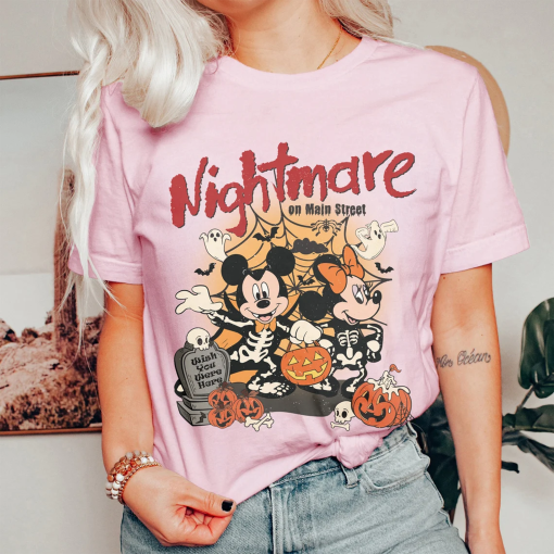 Vintage Mickey Minnie Skeleton Halloween Shirt, Nightmare On The Main Street, Disney Halloween Shirt, Retro Mickey Halloween Shirt, Fall Tee