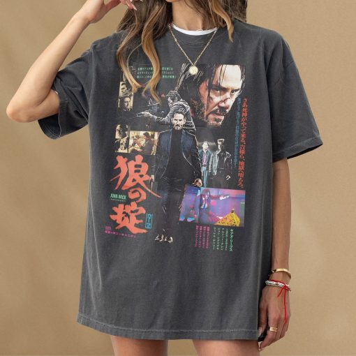 Keanu Reeves Graphic T-Shirt, Action Movie Tee Shirt, John Film Japanese Poster Art Memorabilia Bootleg Streetwear for Wick Fans