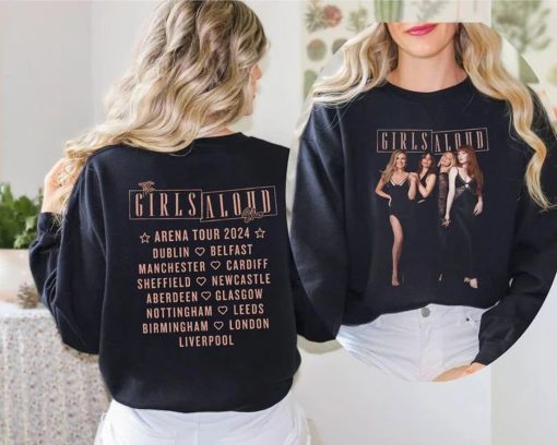 Girls Aloud T shirt Girls Aloud Tour tshirt Cheryl Cole, Nadine Coyle, Kimberley Walsh, Nicola Roberts, for Sarah Harding Cotton Black