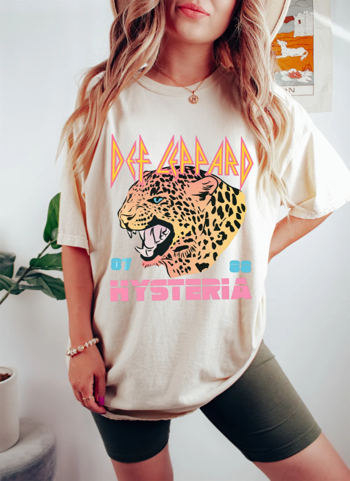 Vintage 80’s Rock Band Tee Shirt Leppard Comfort Colors TShirt Rock and Roll Leopard Retro Music Festival Shirt Oversized Trendy Gift Shirt