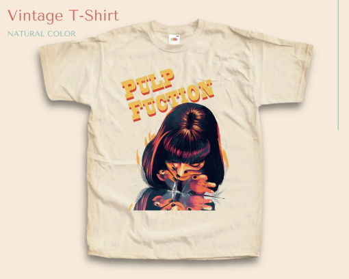 Vintage TShirt Pulp Fiction V1 NATURAL color Men Woman Unisex T-Shirt Digital Print Sizes S M L XL 2XL 3XL 4XL 5XL