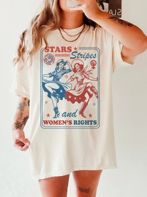 Stars stripes and women’s rights | reproductive rights | pro roe v wade shirt | social democrat | leftist | vote banned books | feminist |