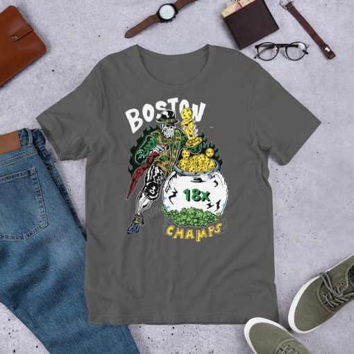 2024 Boston Celtics 18X World Champions Shirt: Lucky The Leprechaun Pot Of Gold Boston 18 NBA Titles Bean Town Celtics Basketball