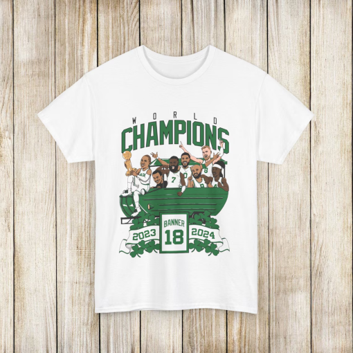 2024 Boston Celtics Championship T Shirt Tee Cartoon Banner 18 Unisex White Tee