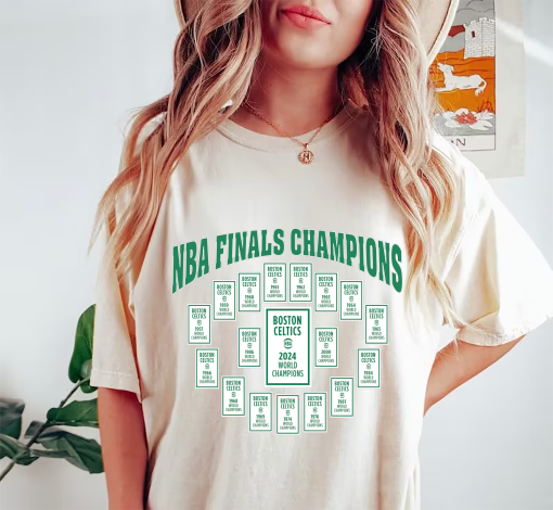 Boston 18 Banners – Vintage T-shirt – Official Goat Gear – Boston Basketball – 2024 champs