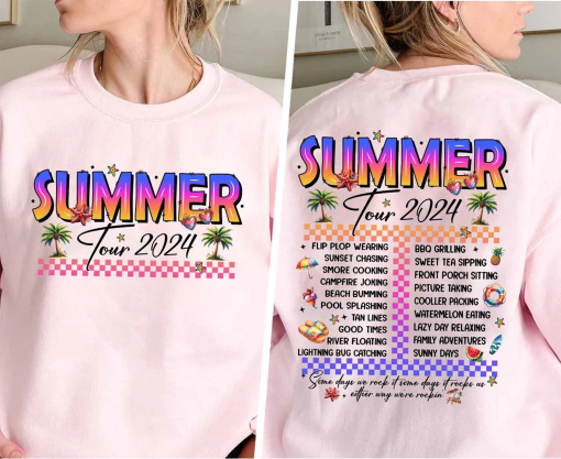 Tropical Summer 2-Sides Sweatshirt, Summer Vibes Hoodies, Checkered Summer Vacation, Retro Summer Tour Two Sides Shirt, Trendy Summer 2024