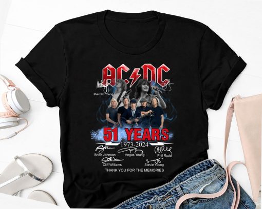 ACDC Band 51st Anniversary 1973-2023 Signature T-Shirt, 90s Vintage AC/DC Band Shirt, Rock Music Tee, Acdc Band Fan Gift Shirt, Acdc Tour