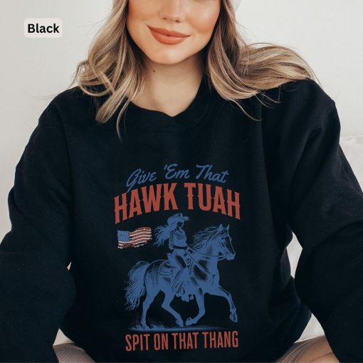 USA Hawk Tuah Shirt, Funny Retro Cowgirl Sweatshirt, Spit On That Thang Crewneck, Funny Western Sweater, American Shirt, Viral Meme Shirt