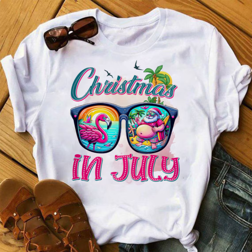 Christmas In July shirt, Summer Vibes Shirt shirt, Santa Clause Shirt shirt, Santa Summer shirt, Flamingo Beach shirt, Summer Shirt