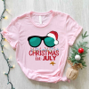 Christmas in July Shirt, Christmas Summer Santa Tee, Santa Ho Ho Hold My Beer American Flag Shirt, Santa Christmas in July Summer Vacation