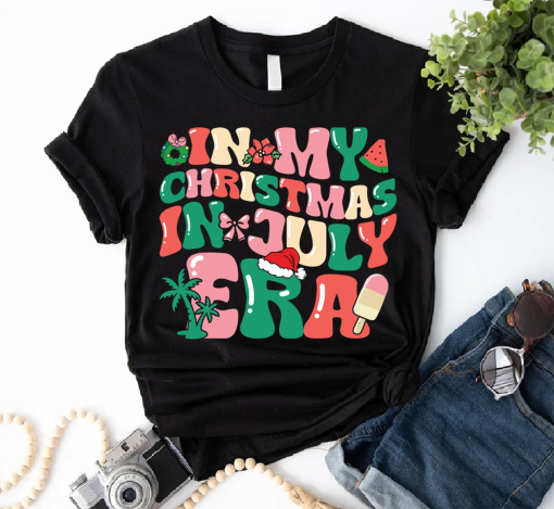 In My Christmas In July Era Shirt, Christmas In July Summer Beach Shirt, Family Summer Vacation Apparel, Santa Summer Vacation Shirt