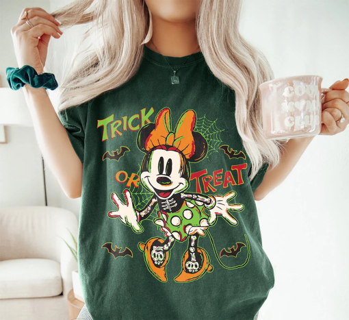 Retro Minnie Halloween Trick Or Treat Shirt, Minnie Skeleton Halloween Shirt, Disney Halloween Party Shirt, Halloween Matching Shirt