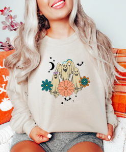 Retro Floral Ghost Halloween Sweatshirt, Spooky Season…