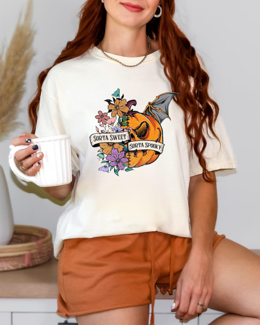 Comfort Colors Sorta Sweet Sorta Spooky Funny Halloween Shirt, Halloween Wildflower Shirt, Halloween Pumpkin Shirt, Halloween Women’s Shirt